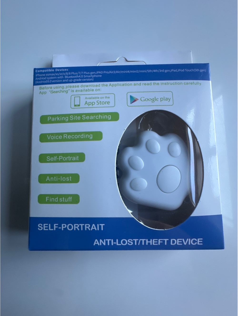Bluetooth 4.0 Paw Print Tag Tracker for iOS Android- White